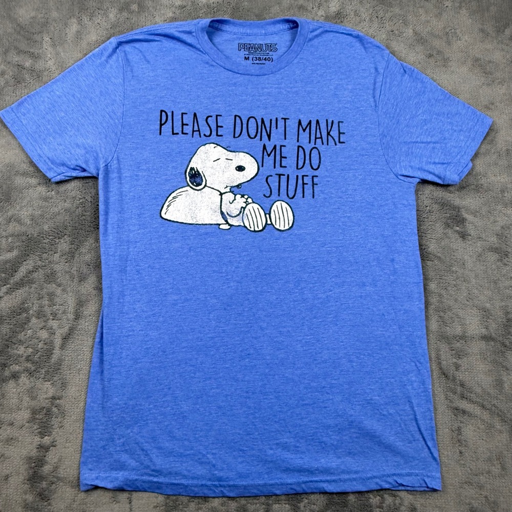 Peanuts Snoopy Please Don't Make Me Do Stuff Graphic T-Shirt Blue Mens Medium